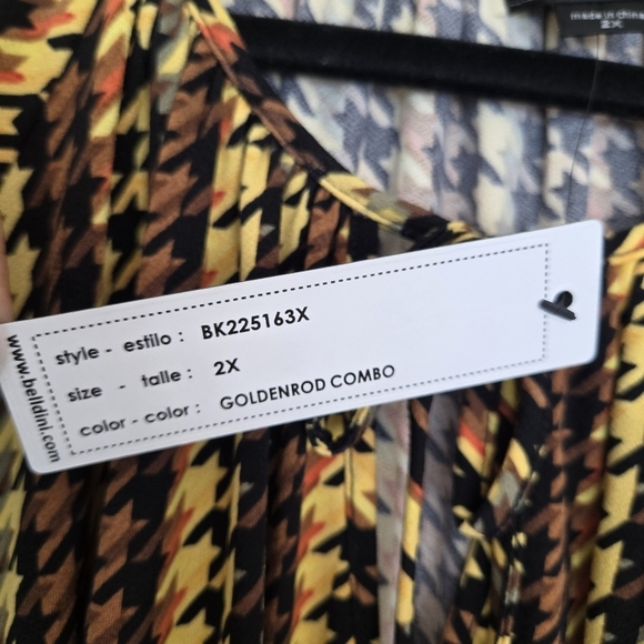 Belldini Houndstooth Blouse Women's 2X Retro 70s‎ Peasant Boho Eclectic Stretchy - Picture 9 of 13